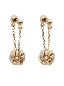 2pcs French Vintage Style Earrings For Women, Metal Rope Knot Design Delicate Ear Jewelry - Gold - View 4