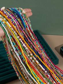 Multi-Pack Random Mix-Color Popular Bohemian Rainbow Acrylic Beads Chain Body Jewelry Belly Chain For Women, Gift - Multicolor - View 5