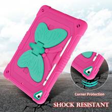 Funda compatible con iPad generación 9na, 8va y 7ma de 10.2 pulgadas con protector de pantalla/soporte de mariposa/cordón/llavero/funda reforzada con portálápiz para niños y niñas, color rosa y verde - Rosa Fucsia - Ver 3