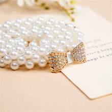 1 件女士彈性珍珠鍊帶精緻鑽石扣時尚百搭服裝配件腰帶適合日常穿著、旅行和節日 - 金色 - 查看 2