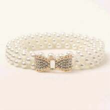 1 件女士彈性珍珠鍊帶精緻鑽石扣時尚百搭服裝配件腰帶適合日常穿著、旅行和節日 - 金色 - 查看 4