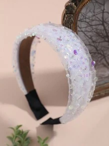 1頂女性簡約時尚寬鬆的髮箍,採用網狀和閃亮的材料製成,防滑,適用於日常和派對場合。 - 白色 - 查看 7