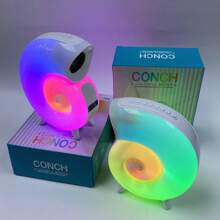 音樂燈床頭小夜燈喚醒燈鬧鐘白噪音機無線音箱七彩音樂節奏燈海螺帶時鐘無線音箱七彩帶時鐘床頭小夜燈 - 白色 - 查看 6