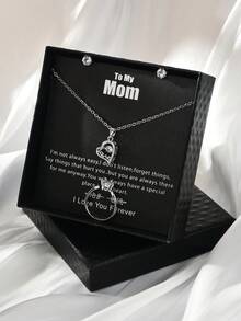 4 件銀色時尚奢華鍍銅 18k 鑲嵌和水鑽翼形心月項鍊、戒指、耳環套裝帶賀卡和禮品盒適合情人節、情侶、女朋友、最好的朋友,適合所有場合 - 銀色 - 查看 8