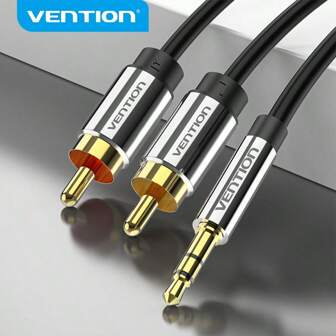 Vention Rca轉3.5mm,3.5mm轉rca纜線2個母rca轉3.5mm男復古aux線,銅鍍金屬頭和尼龍編織外層-雙屏蔽立體聲音頻適配器y型線,適用於智能手機和筆記本電腦