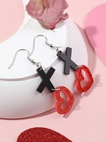 1 对可爱浪漫闪亮亚克力镂空红色心形吊坠耳环女士女孩情侣情人节礼物配饰珠宝 - 紅色 - 查看 1