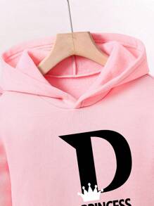2pcs/Set Tween Girls' Letter Pattern Sweatshirt And Drawstring Pants Outfit - Pink - View 3