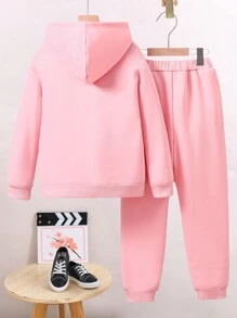 2pcs/Set Tween Girls' Letter Pattern Sweatshirt And Drawstring Pants Outfit - Pink - View 2