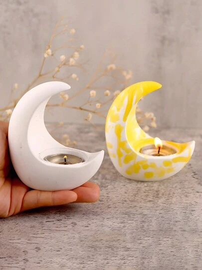 DIY 3D 月亮形烛台硅胶模具、环氧树脂滴铸模具、手工艺品制作石膏粘土模具、家居装饰品宰牲节