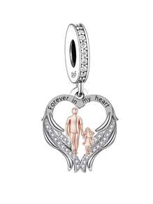 1件簡約的925純銀心形天使翅膀永遠留在我心中的父女吊墜珠子diy共同紀念父親節生日禮物 - Q2933 - 查看 1