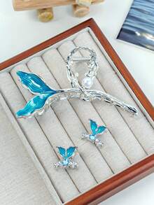 3入組藍色魚尾造型金屬髮夾，包含小號和大號海星髮夾、髮卡，適用於髮髻的髮飾配件 - 彩色 - 查看 12