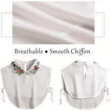 女性蕾絲雪紡可拆卸史努比襯衫假領子刺繡花假半身衣領 - 白色 - 查看 5