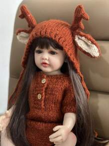 GUESSBELLY 逼真 55 厘米重生婴儿娃娃，全硅胶身体，22 英寸新生公主幼儿婴儿可爱过家家玩具女孩生日礼物 - 棕色 - 查看 3