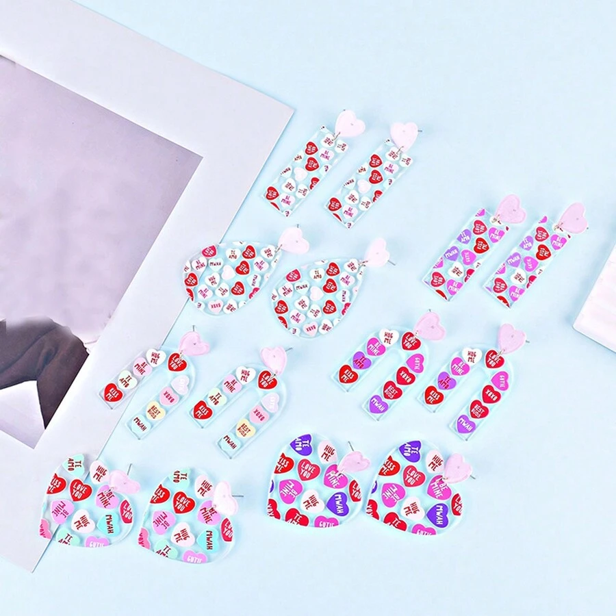 1雙情人節心形和字母形耳環 - 3# - 查看 1