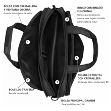 Portafolio Maletín Para Laptop Ejecutivo Crossbody Bolso - Negro - Ver 4