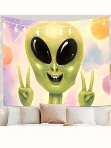 1pc Colorful Polyester Tapestry With Alien Astronaut Design, Perfect As Party Decor Or Outdoor/Home Wall Hanging With Free Installation Kit - Multicolor - View 6