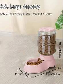 1入組3.8升粉色大容量自動寵物餵食器，裝飾寵物碗，帶有重力食物分配器，適用於不負責任的寵物主人 - 粉色 - 查看 2