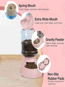 1入組3.8升粉色大容量自動寵物餵食器，裝飾寵物碗，帶有重力食物分配器，適用於不負責任的寵物主人 - 粉色 - 查看 5