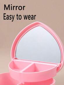 1個粉色愛心設計化妝品收納盒帶鏡子珠寶收納盒雙層桌面可摺疊化妝品整理盒帶梳妝鏡,適用於浴室臥室,是少女女性最好的禮物,還可當作diy珠寶盒、粉色愛心形妝品首飾收納盒,桌面擺飾盒帶有鏡子 - 粉色 - 查看 5