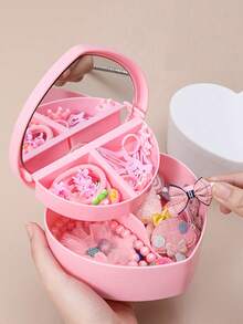 1個粉色愛心設計化妝品收納盒帶鏡子珠寶收納盒雙層桌面可摺疊化妝品整理盒帶梳妝鏡,適用於浴室臥室,是少女女性最好的禮物,還可當作diy珠寶盒、粉色愛心形妝品首飾收納盒,桌面擺飾盒帶有鏡子 - 粉色 - 查看 7