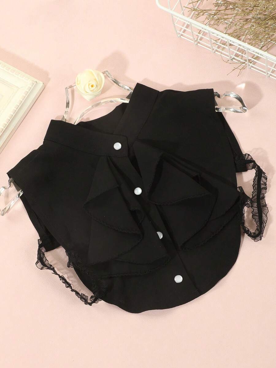 1入女士時尚雪紡黑色宮廷風格半身襯衫,假領子設計,適合搭配西裝和毛衣 - 黑色 - 查看 1