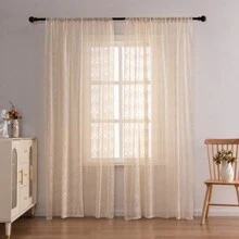 1 件法式浪漫復古風格象牙色蕾絲窗簾,帶花卉圖案,門/窗房間隔間,適合家居裝飾 - 米色 - 查看 3