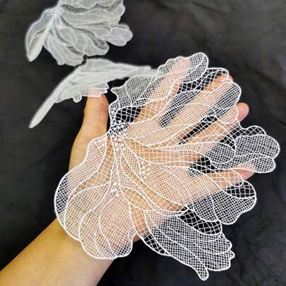 5pcs White Mesh Tulle Leaves Fabric Patch For Decoration