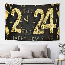 1pc Polyester New Year Tapestry For Living Room, Bedroom, Office, Home Decoration, Party Decoration, With Free Installation Kit - Multicolor - View 1