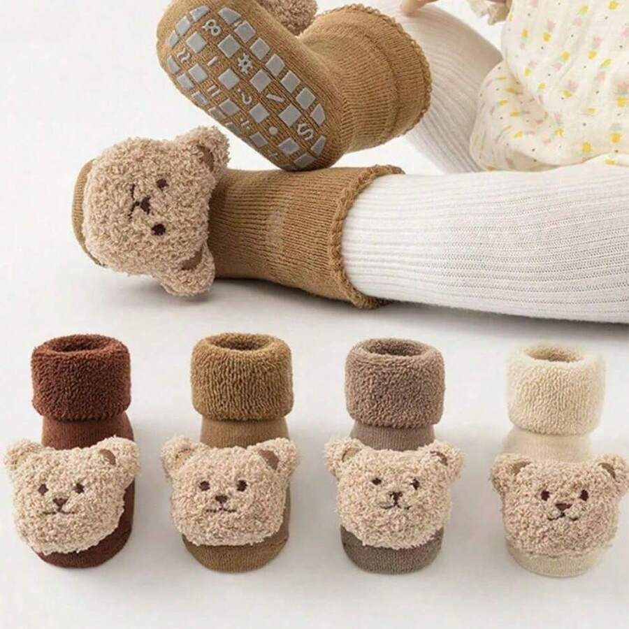 Cartoon Newborn Baby Infant Thickened Warm Anti-Slip Loop Pile Socks For Learning Walking On Floor In Autumn And Winter - Coffee Brown - View 1