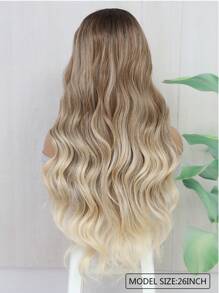 1套26英寸混色棕色13x1 T型前綁式蕾絲假髮,合成纖維髮質,波浪狀髮型,適用於時尚女性的日常及派對使用 - 彩色 - 查看 4