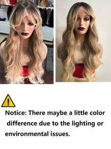 1套26英寸混色棕色13x1 T型前綁式蕾絲假髮,合成纖維髮質,波浪狀髮型,適用於時尚女性的日常及派對使用 - 彩色 - 查看 9