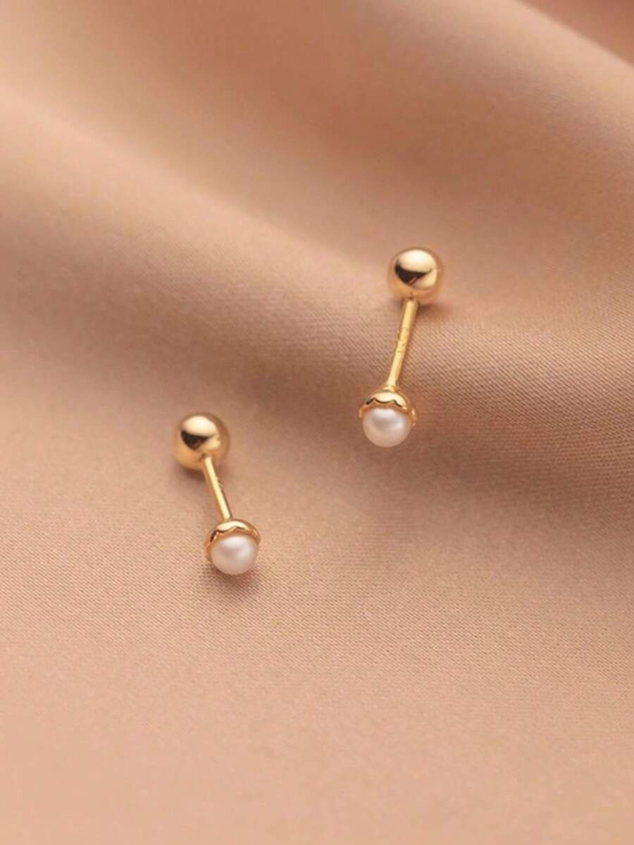 1對精緻優雅的S925純銀扭曲線珠耳環，婚禮首飾新娘珠寶