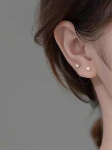 1對精緻優雅的S925純銀扭曲線珠耳環，婚禮首飾新娘珠寶