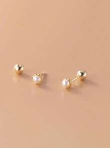 1對精緻優雅的S925純銀扭曲線珠耳環，婚禮首飾新娘珠寶