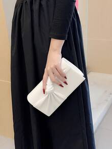 女士時尚的皮革扭結設計蓋子手拿包,白色新娘派對晚宴包鏈條款 - 白色 - 查看 4