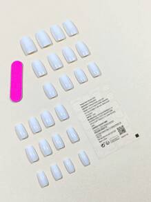 24 片法式杏色简约方形人造短指甲，适合外出、约会、下午茶按压指甲美甲用品指甲 - 白色 - 查看 2