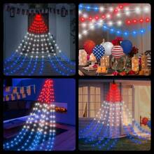 1 件独立日装饰户外灯，2 米/6.56 英尺瀑布树灯，带 9 滴 180 个 LED 红白蓝 8 种照明模式，适用于庭院露台壁炉派对生日节日装饰，户外花园照明，适用于小路、庭院、露台 - 紅白藍 - 查看 6