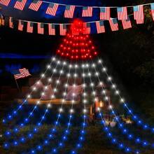 1 件独立日装饰户外灯，2 米/6.56 英尺瀑布树灯，带 9 滴 180 个 LED 红白蓝 8 种照明模式，适用于庭院露台壁炉派对生日节日装饰，户外花园照明，适用于小路、庭院、露台 - 紅白藍 - 查看 4