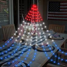 1 件独立日装饰户外灯，2 米/6.56 英尺瀑布树灯，带 9 滴 180 个 LED 红白蓝 8 种照明模式，适用于庭院露台壁炉派对生日节日装饰，户外花园照明，适用于小路、庭院、露台 - 紅白藍 - 查看 2