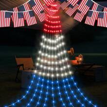 1 件独立日装饰户外灯，2 米/6.56 英尺瀑布树灯，带 9 滴 180 个 LED 红白蓝 8 种照明模式，适用于庭院露台壁炉派对生日节日装饰，户外花园照明，适用于小路、庭院、露台 - 紅白藍 - 查看 5