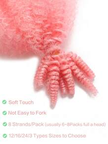 1入組粉色色調聚酯纖維預分離扭繞辮髮套，適用於辮髮/損壞柔軟髮質，合成材質 - 淺粉色 - 查看 5