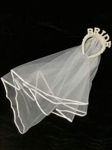 1 băng đô trang trí ngọc trai giả có mạng che mặt, phụ kiện tóc ngọc trai giả có họa tiết chữ cô dâu, băng đô cô dâu, mạng che mặt tiệc cưới & tiệc độc thân, trang trí tiệc, phụ kiện cô dâu ngày lễ tình nhân thanh lịch - trắng - Xem 4