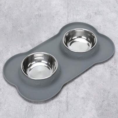 1pc Stainless Steel Double Bowl Pet Feeding Bowl, Anti-Spill & Anti-Overflow With Tray For Small And Large Dogs
