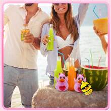 2 件情人節橡膠鴨子帶 2 個標籤、2 件橡皮筋、淋浴配件、迷你鴨子沐浴玩具情人節派對禮物 - 彩色 - 查看 7