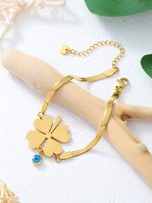 1入用花紋細節裝飾的時尚創意不鏽鋼眼睛手鐲,適合聖帕特里克節派對、女孩和女士的絕佳禮物 - 金色 - 查看 10