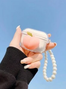 1只可愛的3d桃子形狀防水耳機盒,適用於airpods 1/2代 - 無色 - 查看 7