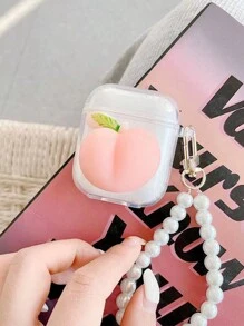 1只可愛的3d桃子形狀防水耳機盒,適用於airpods 1/2代 - 無色 - 查看 3