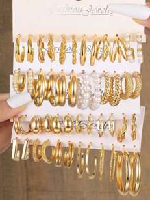 24入組時尚簡約金屬耳環套裝,適用於約會、派對、假日和日常佩戴,是情人節等節日的完美禮物。 - 銀色 - 查看 7