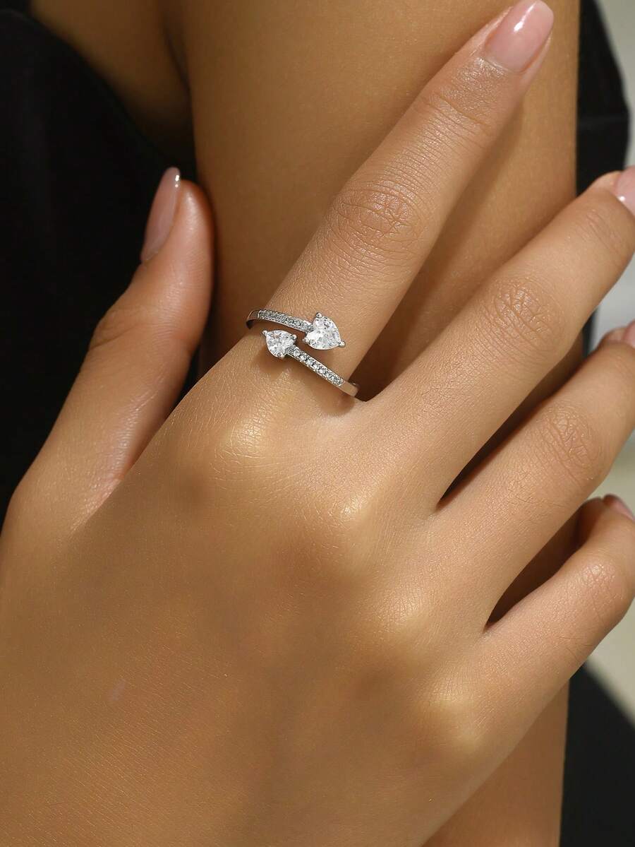 2023年新款時尚可旋轉情侶戒指,包括開口戒指 - 銀色 - 查看 1