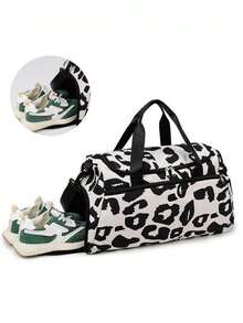 女士健身袋,運動旅行袋附鞋履隔層和濕物口袋,週末隨身包含隔層,男女通用,適用於旅行、健身、瑜伽（深粉紫色塗鴉） - 黑色 - 查看 8